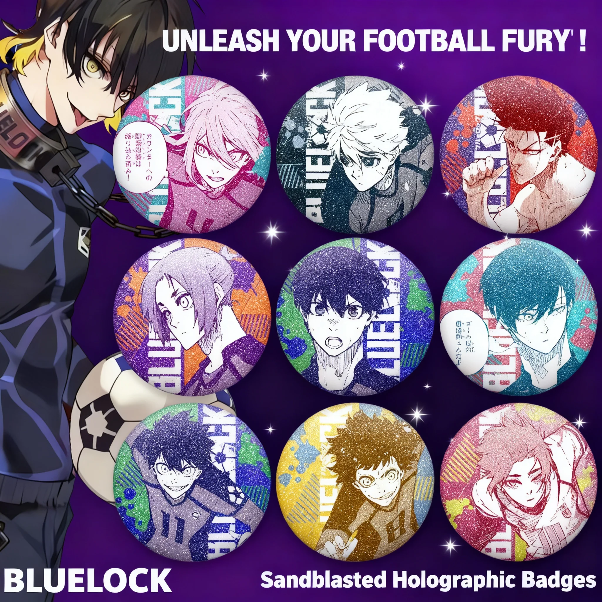Official Blue Lock Anime Fan Art Collection Badge Featuring Iconic Characters