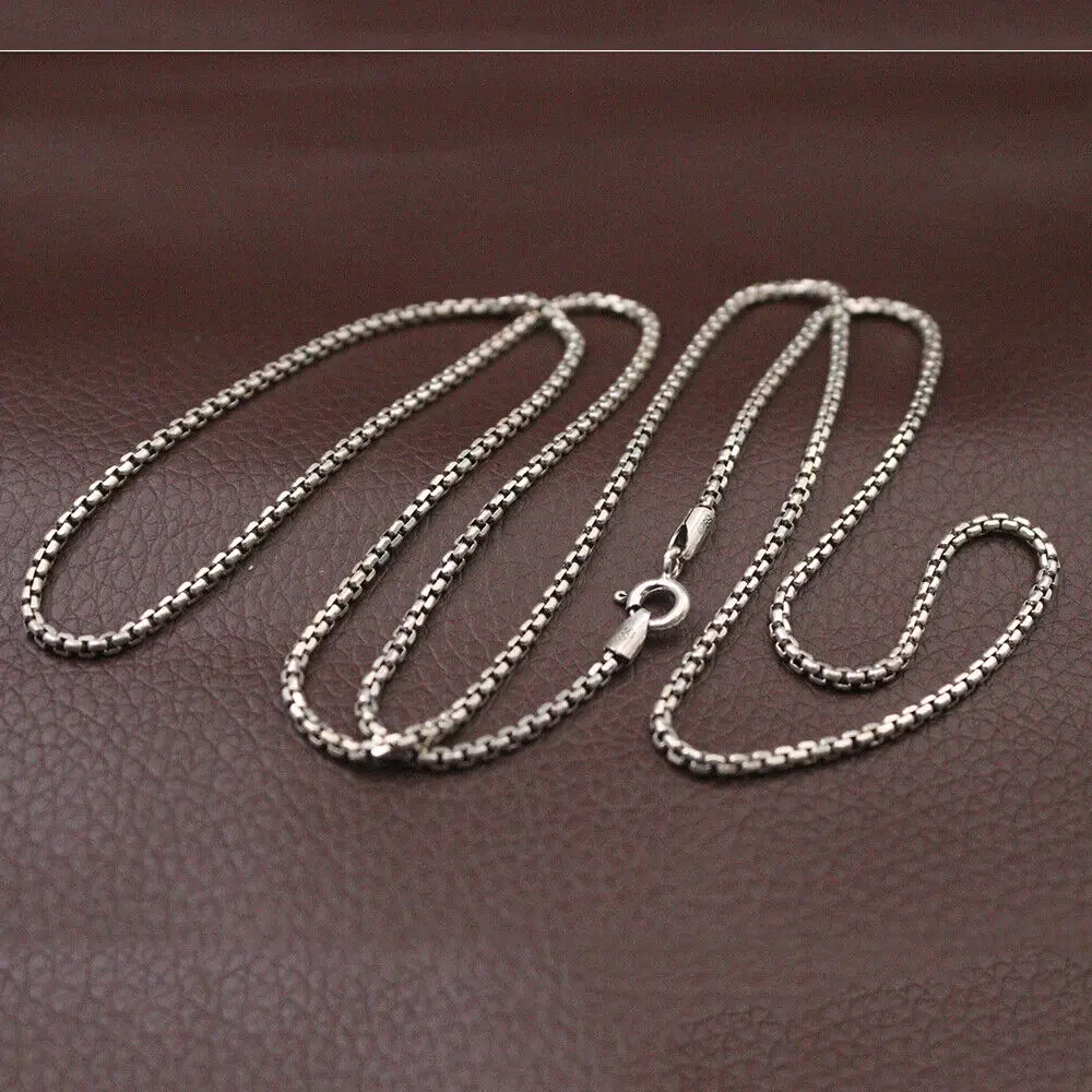 Real 925 Sterling Silver 2mm Round Box Link Chain Necklace 17.7inch-27.56inch