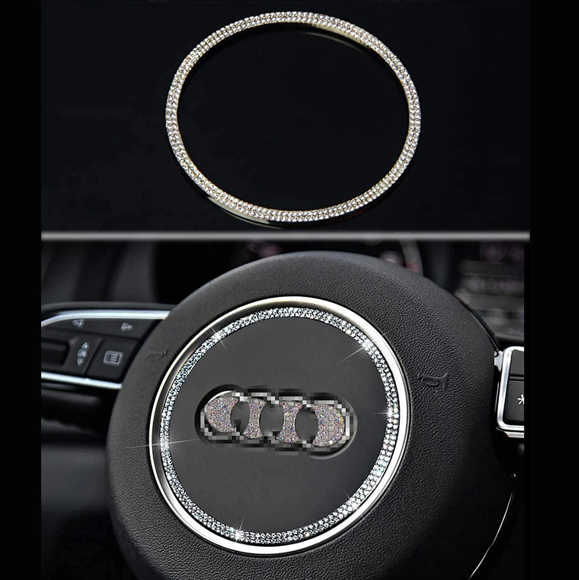 Car Steering Wheel Emblem Ring Trim Diamond Sticker For Audi A3 A4 A5