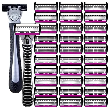 Barbeador Clássico de 6 Lâminas, Conjunto de Barbeadores, Lâmina de Aço Inoxidável, Barbeador Manual de Segurança, Lâmina Reutilizável, Camada Antiderrapante de Silicone 1