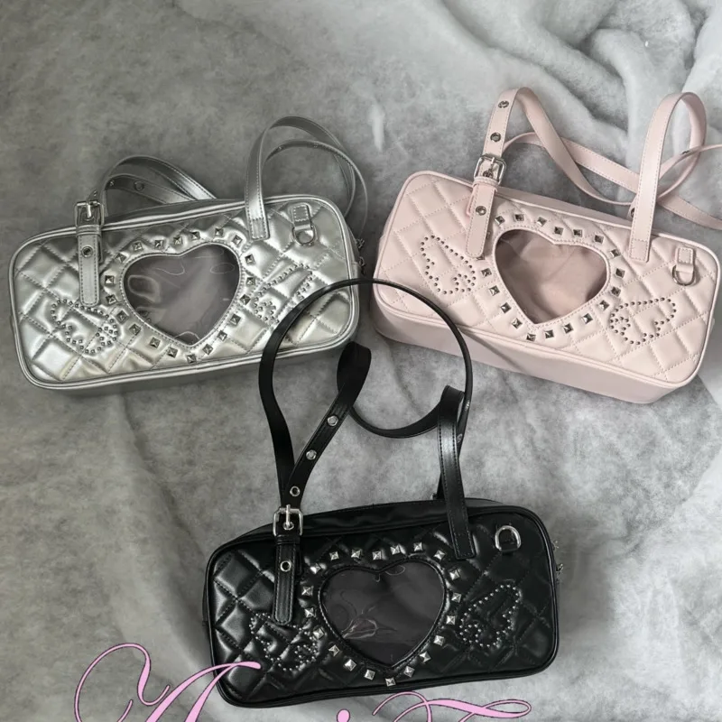 Borsa a tracolla Lolita in pelle PU trasparente rosa stile giapponese Itabag con rivetti, borse Harajuku Pain Bags Sweet_voghion.com
