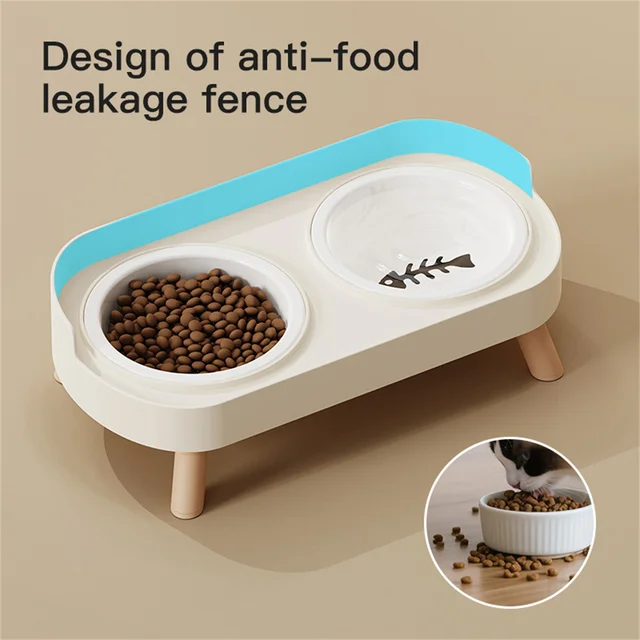 Pet cat double bowl feeder, adjustable height cat and dog water dispenser, elevate feeding kitten supplies 2