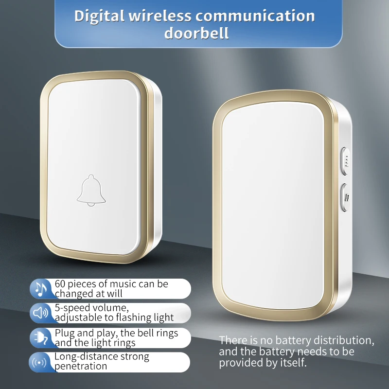 Cacazi Campanello Wireless 60 Ring 5 Volume Pulsante Impermeabile 300M Telecomando Led Light Household A29 Smart Campanello Us Eu Uk