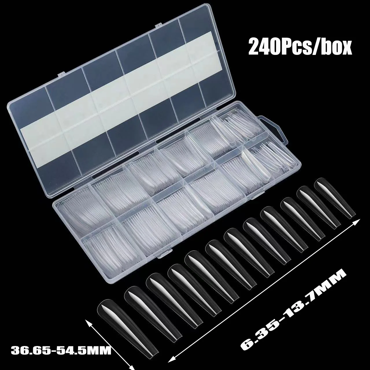 

240Pcs/box Profession False Nails Tips 36-45mm Full Cover Coffin/Almond/Square False Nail Boxed Extension Manicure Tips