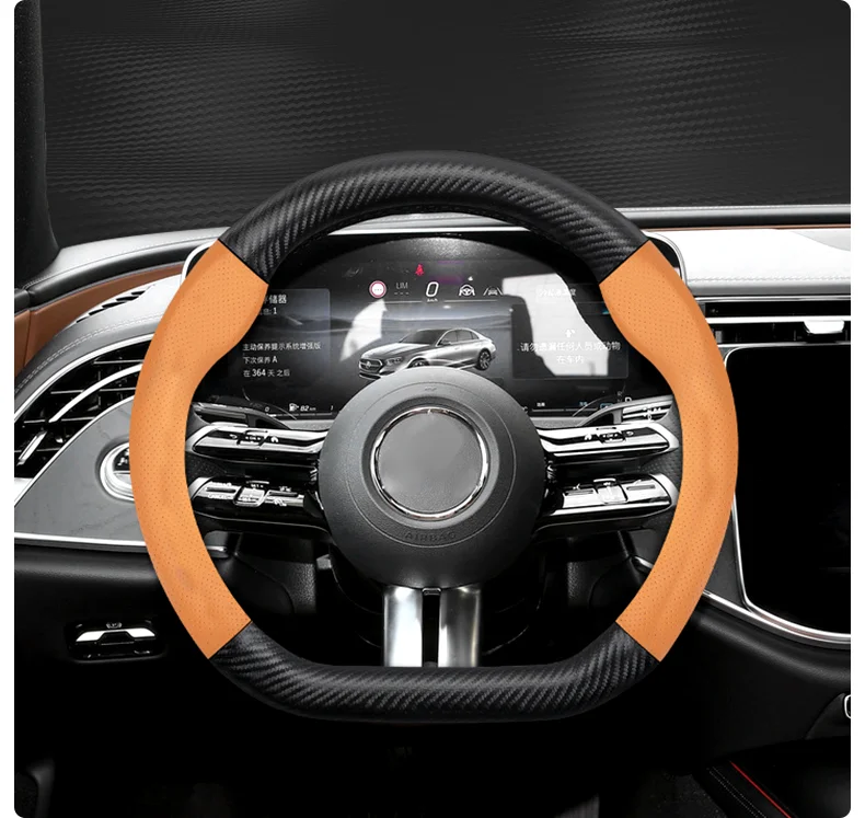 Maßgeschneidertes perforiertes echtes Leder, strukturiertes Lenkrad aus Kohlefaser, Sport-Autozubehör, atmungsaktiv, für Golf, BMW, Fiat – Detail 27