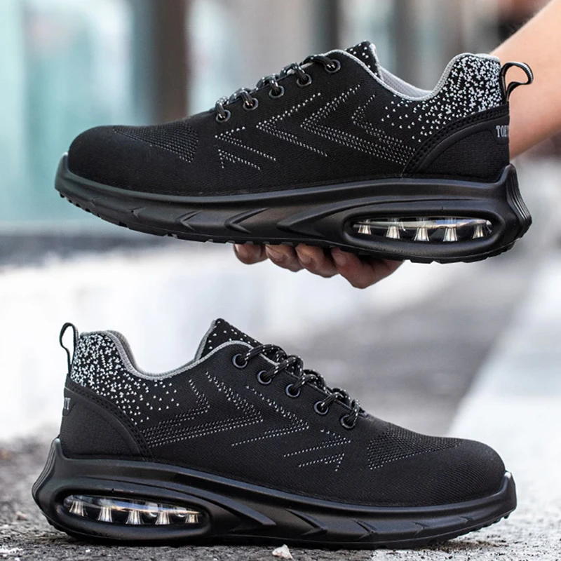

Мужские повседневные Дышащие чехлы со стальным носком, Рабочая обувь, воздушная подушка, защитные кроссовки, летние защитные ботинки, Рабочая обувь, защитная