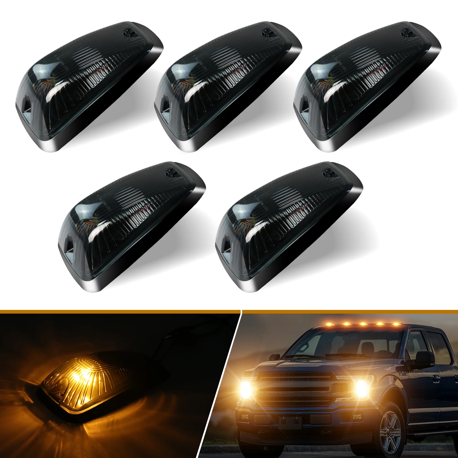 5 Stück bernsteinfarbene/weiße/geräucherte Chevy/GMC-Kabinendach-Lauflicht-Abdeckungsbasis mit T10 5050 LED-Lampen für C/K 1500 2500 3500 Pickup-Trucks – Detail 23