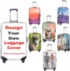 Custom Luggage Cover Personalized 1pc Suitcase Cover with Photo Text Customized Elastic Suitcase Protector Washable Double-Sided 1