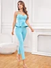 BEAUKEY Quality Luxury Ruffles Blue Bandage Sets Party Women High Waist Pencil Bodycon Pants Maxi Sashes Sweet Street Gril Sets 1
