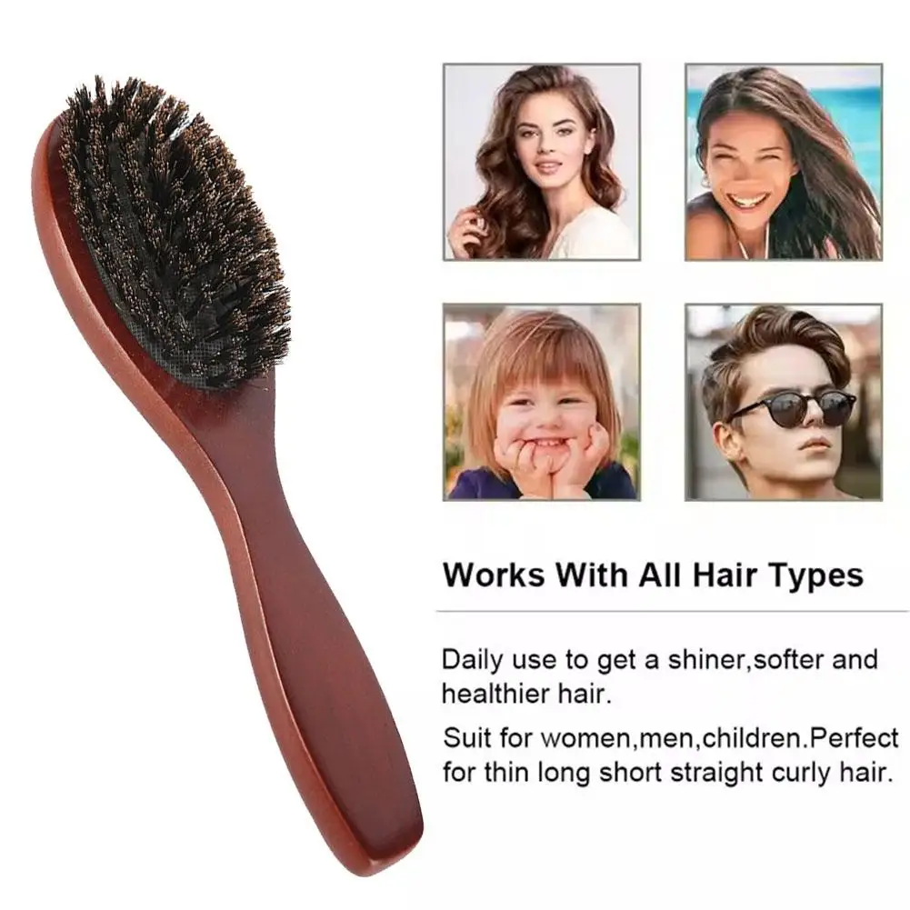 Natural Boar Bristle Wood Hair Brush Comb for Styling and Care