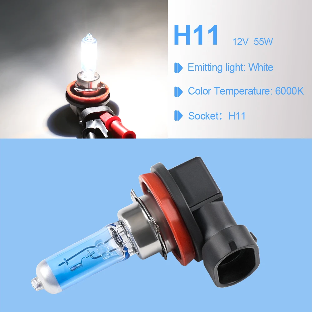 Auto halogen lamp bulb Fog Lights 55W 12V 6000K White Headlights 2pcs Super Bright Car Light H1 H3 H4 H7 H8 H9 H11 H15 9005 HB3 3