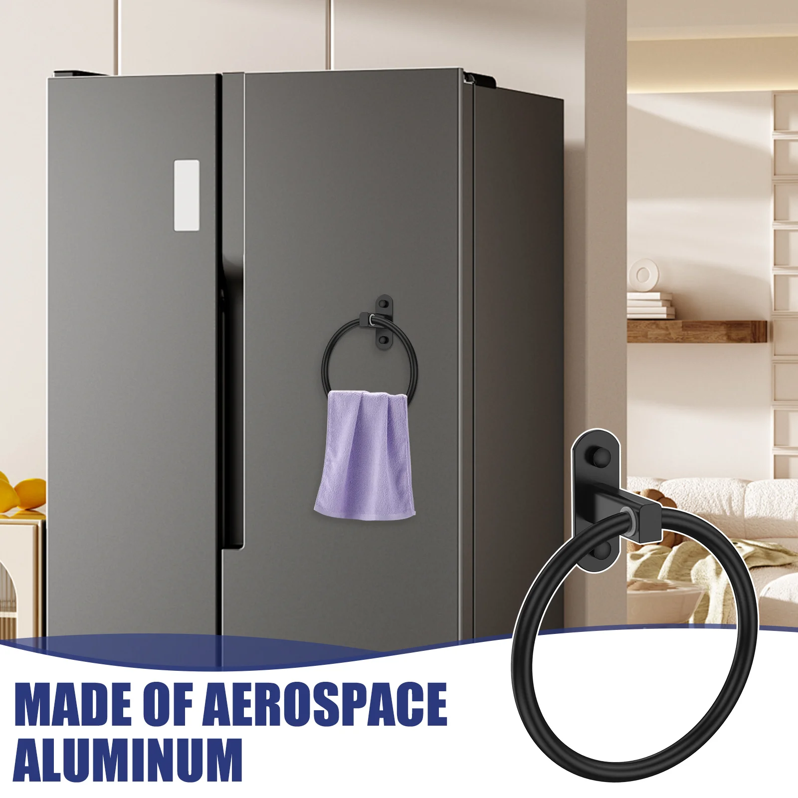 4 Pcs Aluminum Towel Ring Wall Mounted Bathroom Towel Hanger with Fixing Kit 180° Rotatable Rustproof Towel Holder for Kitchen