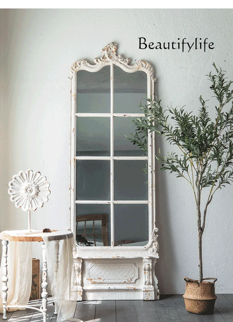 

European French Style Full-Length Mirror American Retro Cloakroom Full-Length Mirrorr Bedroom Distressed Dressing Mirror