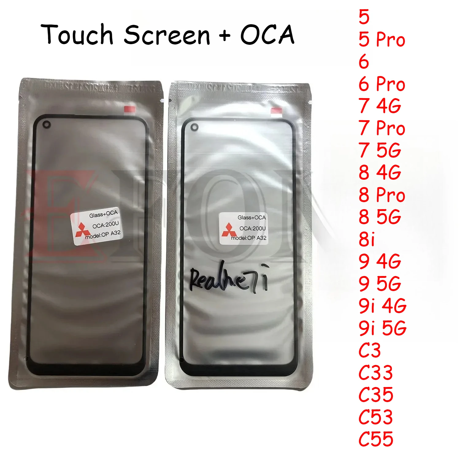 Touch Screen Glass Lens Panel Outer Front Glass with OCA For Realme C3 C33 C35 C53 5 6 6 Pro 7 7i 8 8i 9 9i 4G 5G
