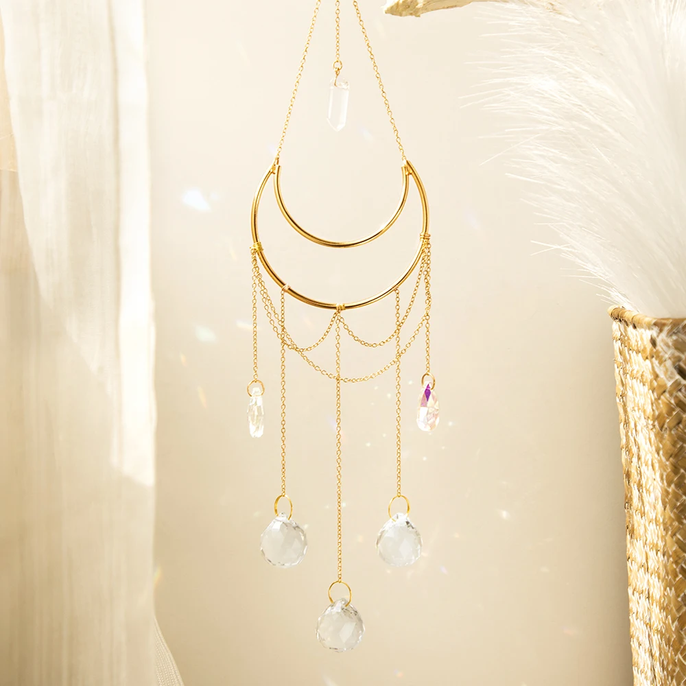Moon Suncatchers Crystal Pendant Suncatcher Moon Wind Chime Crystal Ball Hanging Sun Catchers Window Garden Ornament Home Decor sun catcher crystal pendant sun catchers window ornament