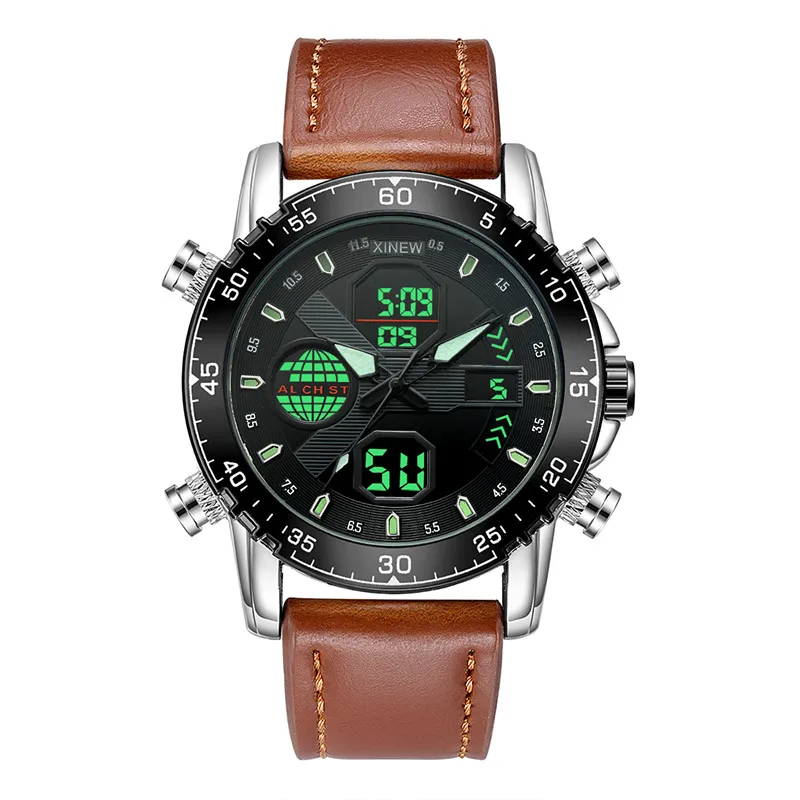 Men's Fashion Leather Band Watch - Dual Time Design in Black