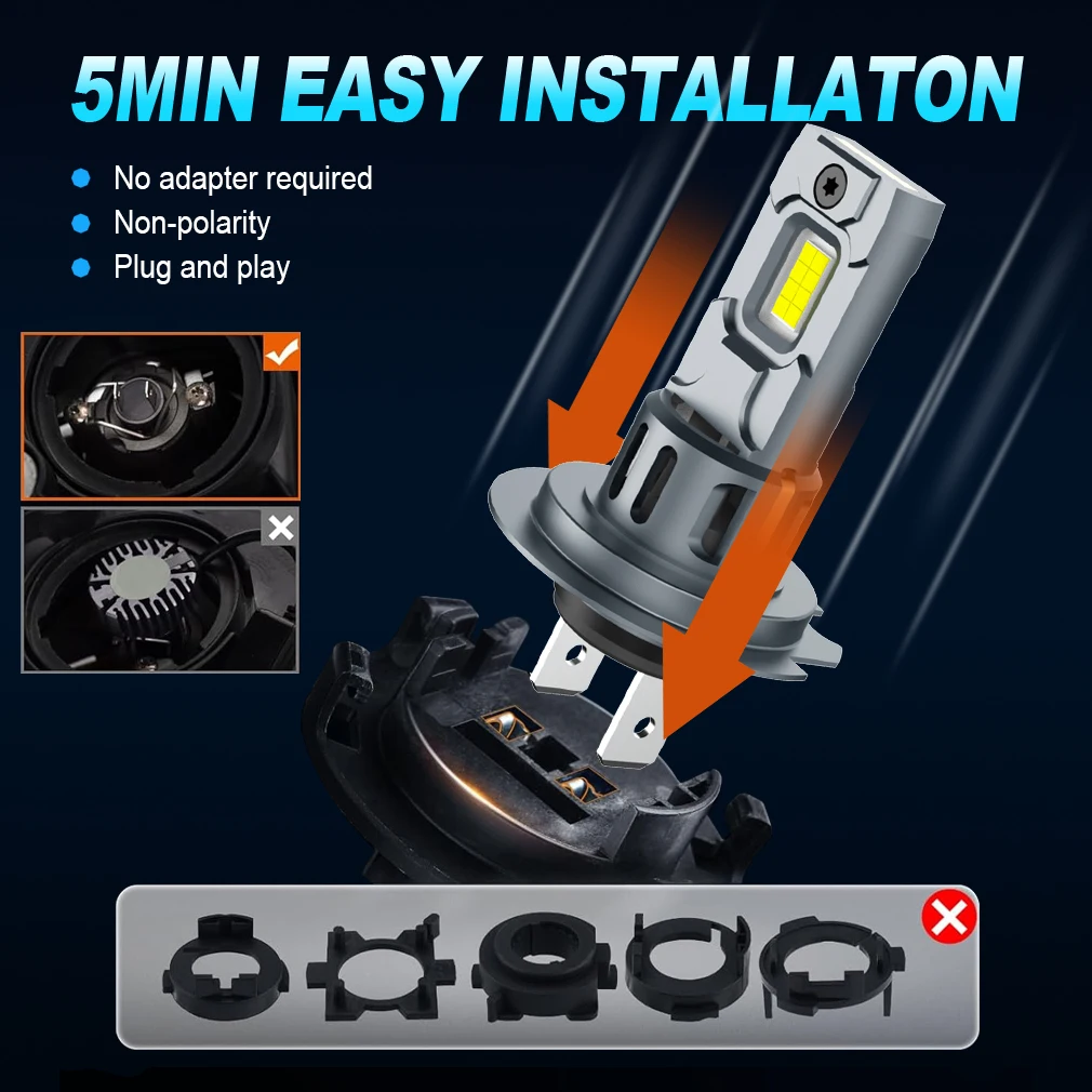 Dream Chaser H7 LED Headlight Bulb Mini Wireless 60W 20000LM 6500K for Car Headlamp Auto Diode Lamps H7 Turbo Led 12V Automobile 4