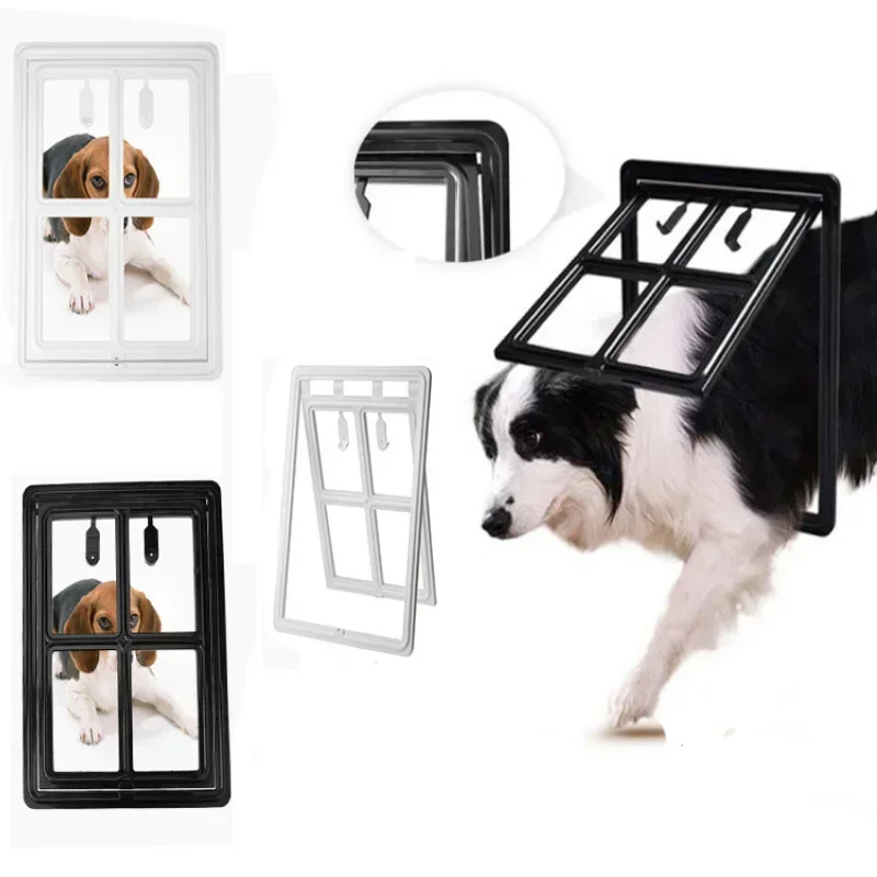 Home Lockable Dog Screen Door Pet Cat Screen Door Plastic Pet Door for Mosquito Proof Screen Window Security Flap Gate Dog Fence