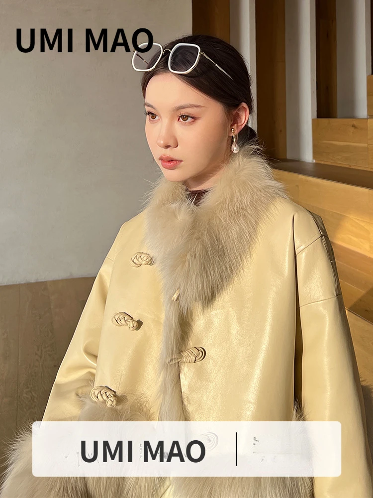 

UMI MAO Yamamoto Dark Chinese National Style Sheepskin Handmade Twisted Fox Fur Grass Coat Women Stand Collar Retro Coat Y2K