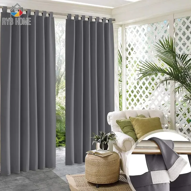 

RYB HOME 1pc Waterproof Outdoor Curtain Panels Blackout Patio Curtains Sticky Tab Top for Sliding Door Foyer Arbor Lanai Custom