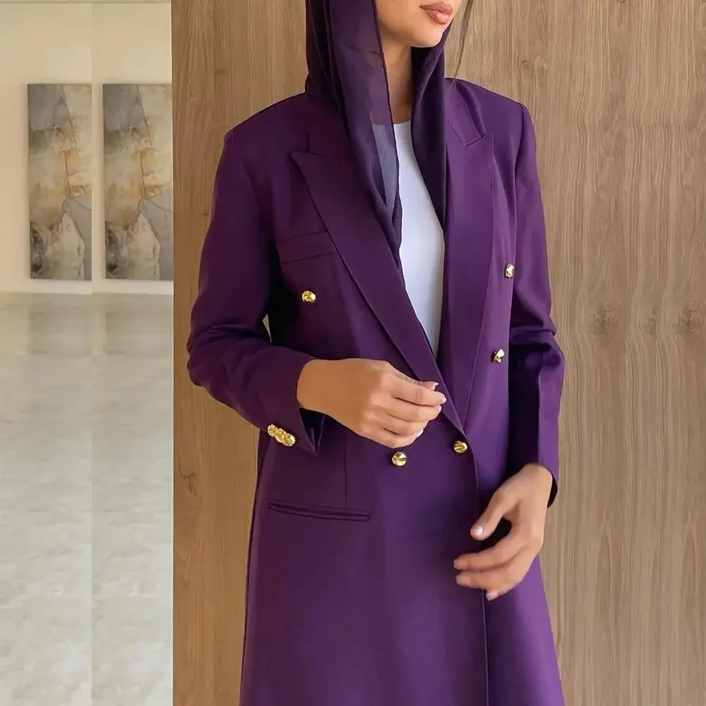 Purple Women Blazer Lengthening Lapel Double Breasted Formal Prom Made Jacket 1 Piece Saudi Arabia Dress
