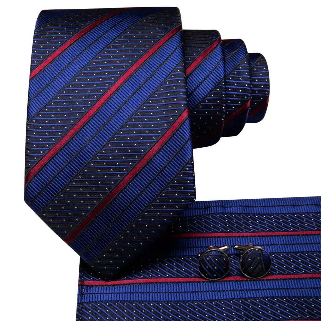 Hi-Tie Designer Navy Blue Striped Silk Wedding Tie For Men