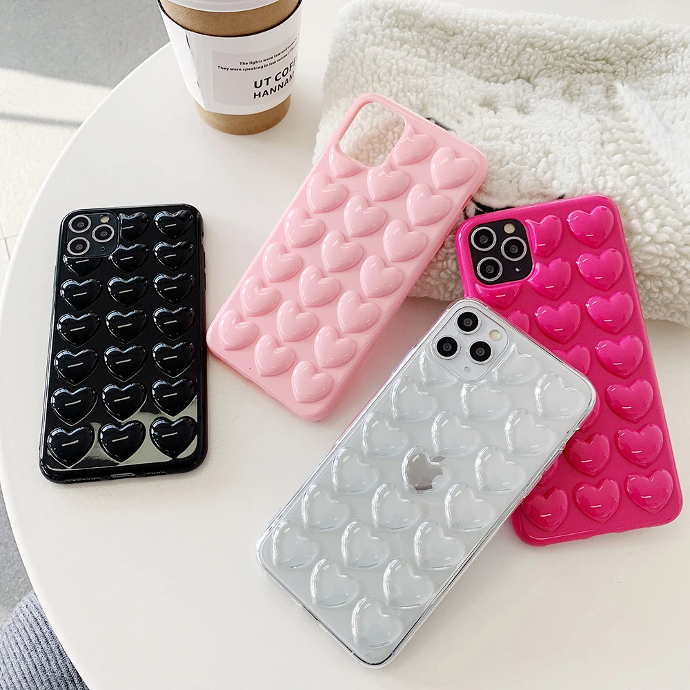 Acheter Coque de téléphone en silicone souple, motif coeur d'amour en 3D, couleur bonbon, pour iPhone 13 12 11 Pro Max XS Max XR XS 7 8Plus pas chere