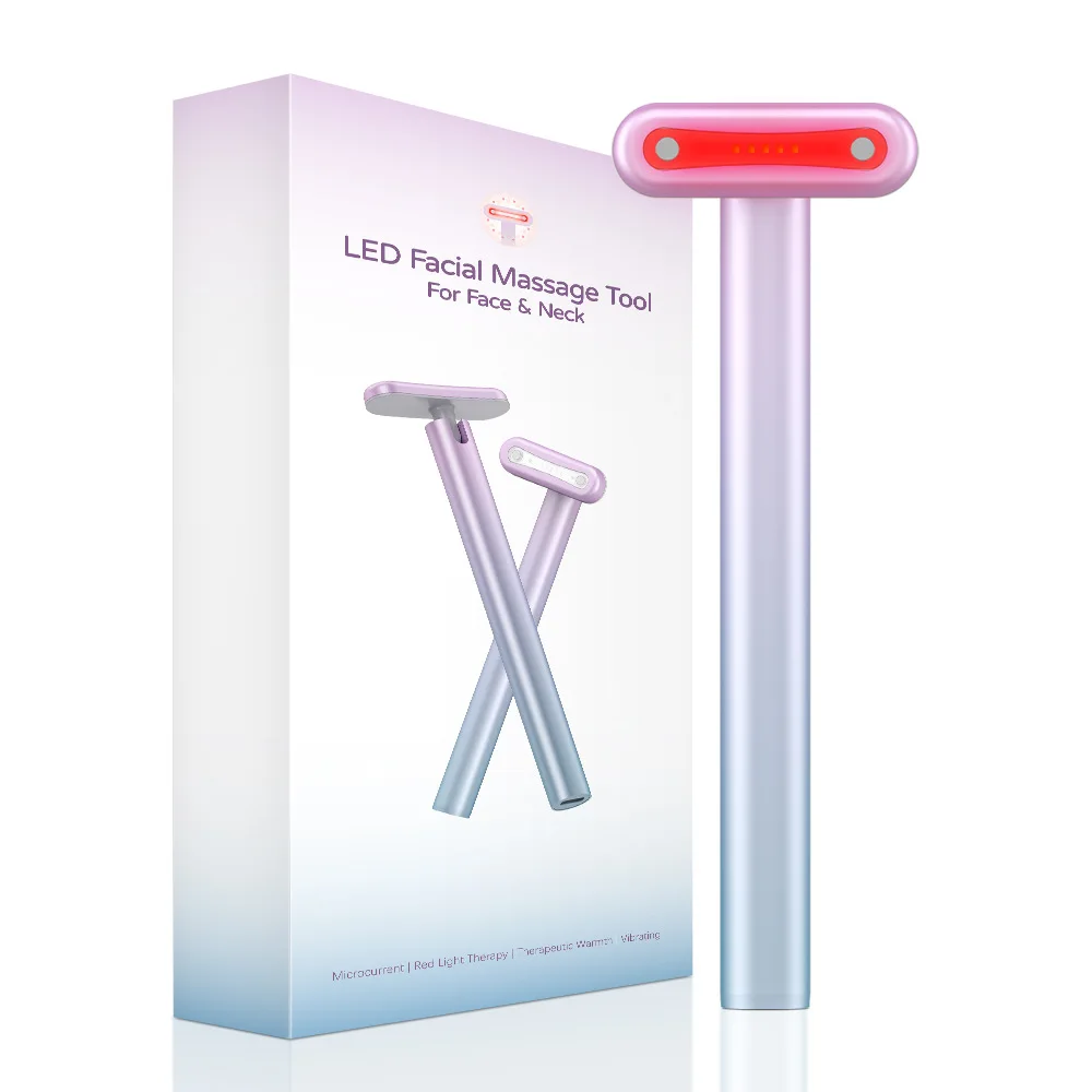 Red Light Therapy Facial Skincare Tool 4 in 1 EMS Microcurrent Face Massage Face Neck Skin Tightening Beauty Wand Anti-Aging