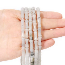 Premium Redstone Bamboo Joint Shape Natural Stone Beads - 12x5mm Loose Beads for Jewelry Making and DIY Accessories (Grey labradorite)