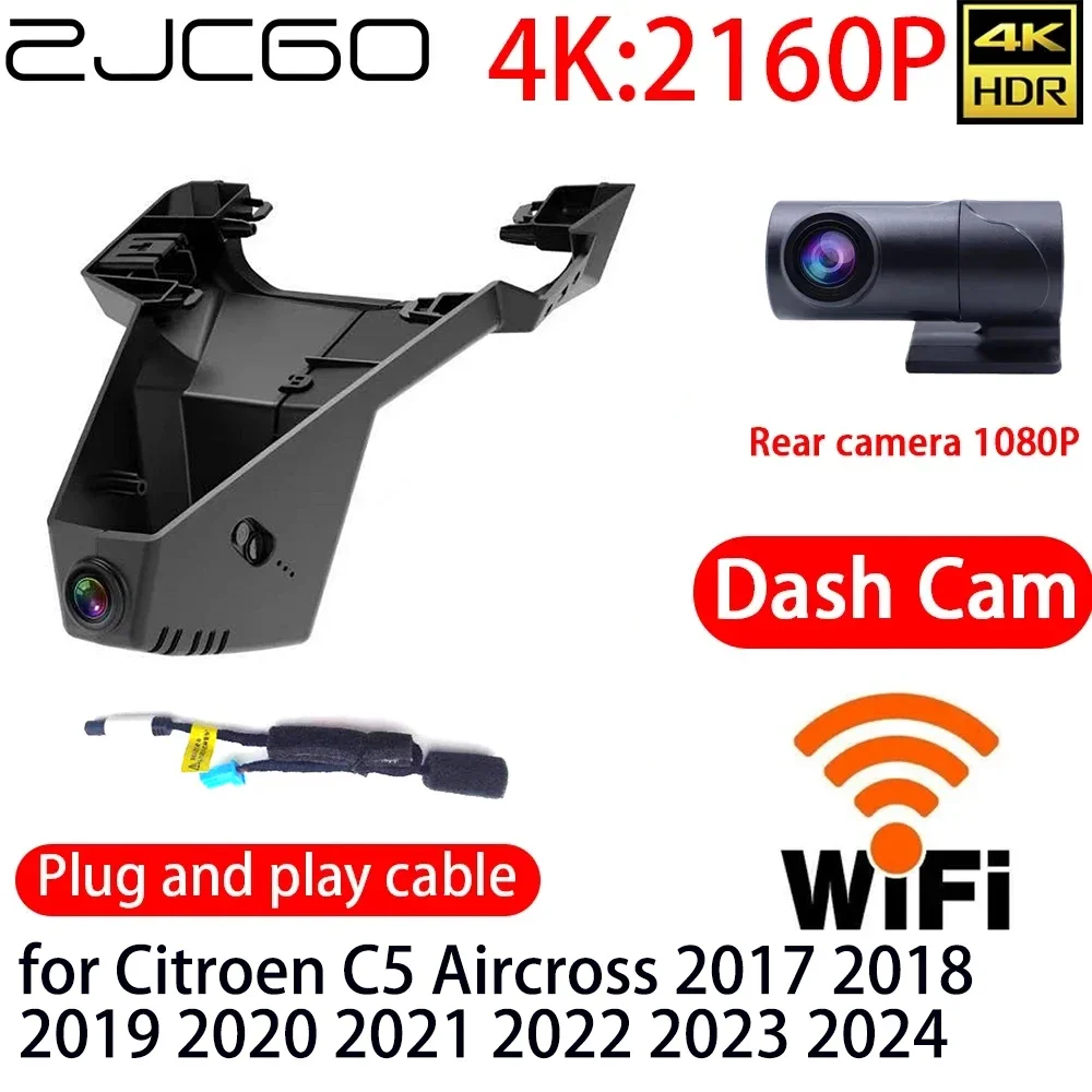 

ZJCGO 4K Car DVR Dash Cam Wifi Front Rear Camera 24h Monitor For Citroen C5 Aircross 2017 2018 2019 2020 2021 2022 2023 2024