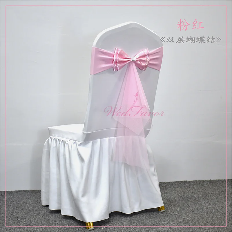 Description Picture 5 of item20pcs Free Tie Stretch Wedding Chair Sashes Elastic Ribbon Bow Tie Hotel Party Event Decoration Spandex Satin Chair Sash Knot