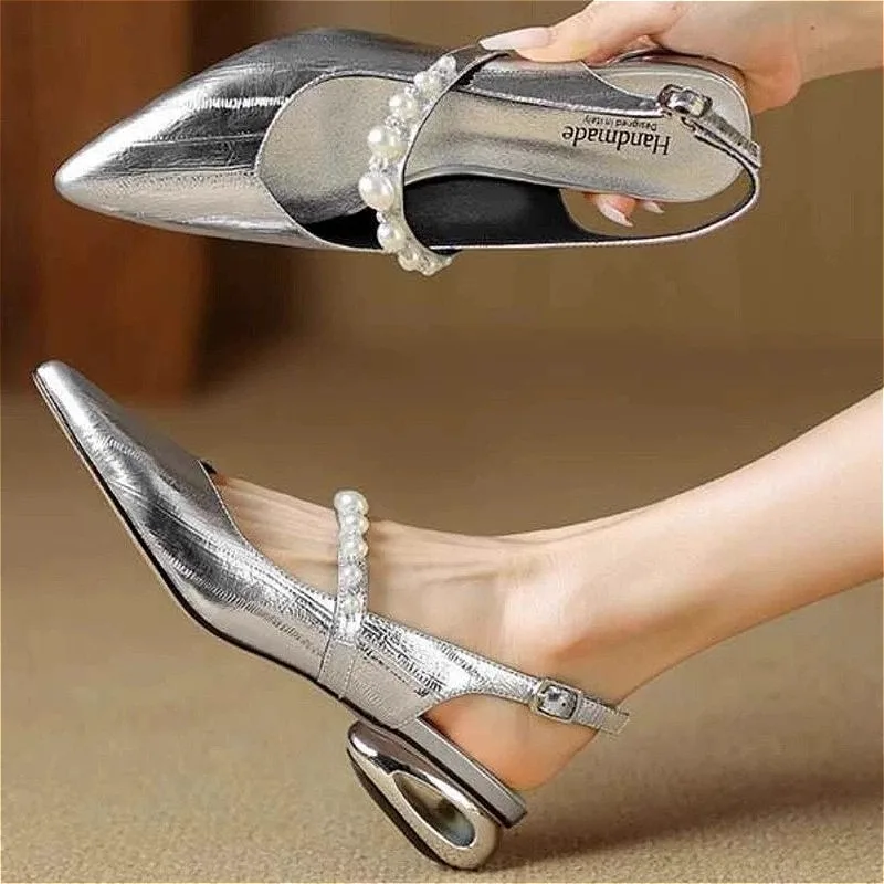 Bead High Heels Sandals Women Pointed Toe Shoes Slippers Slingback Summer Designer Dress Sexy Shoes Woman Pumps Trend Party