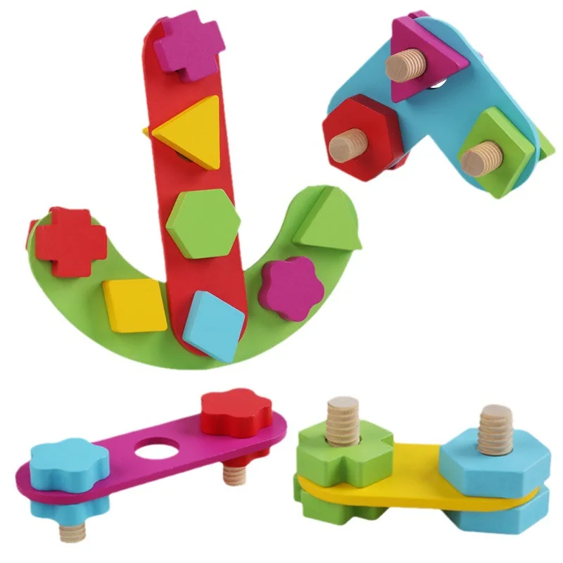 

Kids Fun Nut Matching Block Combination DIY Wooden Toy Hand Screw Puzzle Hands-on Disassembly Ability