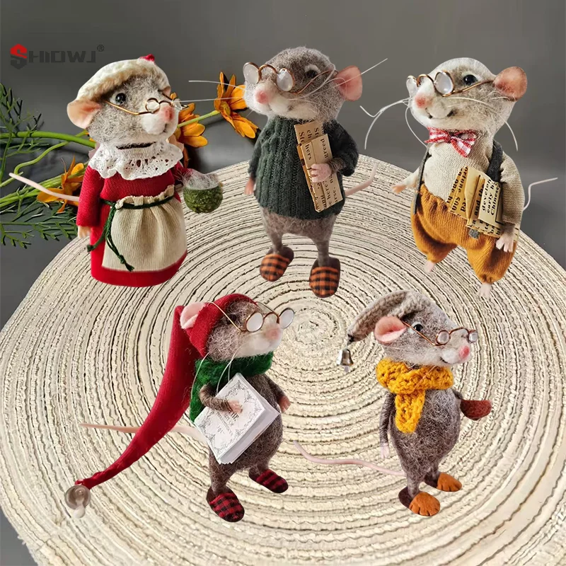 Needle Felting Kit Christmas Felt Wool DIY Mouse Decorations Acce Cute Handmade Needle Felted Mouses Doll Home Office Desktop Festive Decor needle felting kit,wool felting kit,needle felting painting kit
