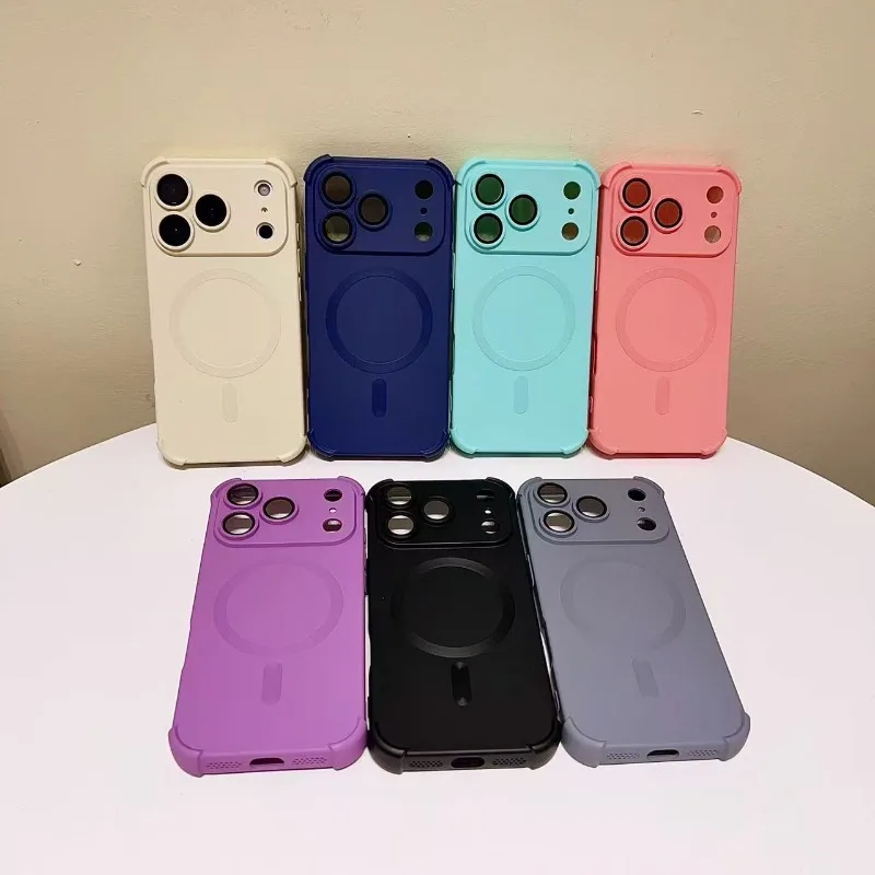 Luxurious 4-Corner MagSafe Shockproof Case with Wireless Charging and Lens Cover