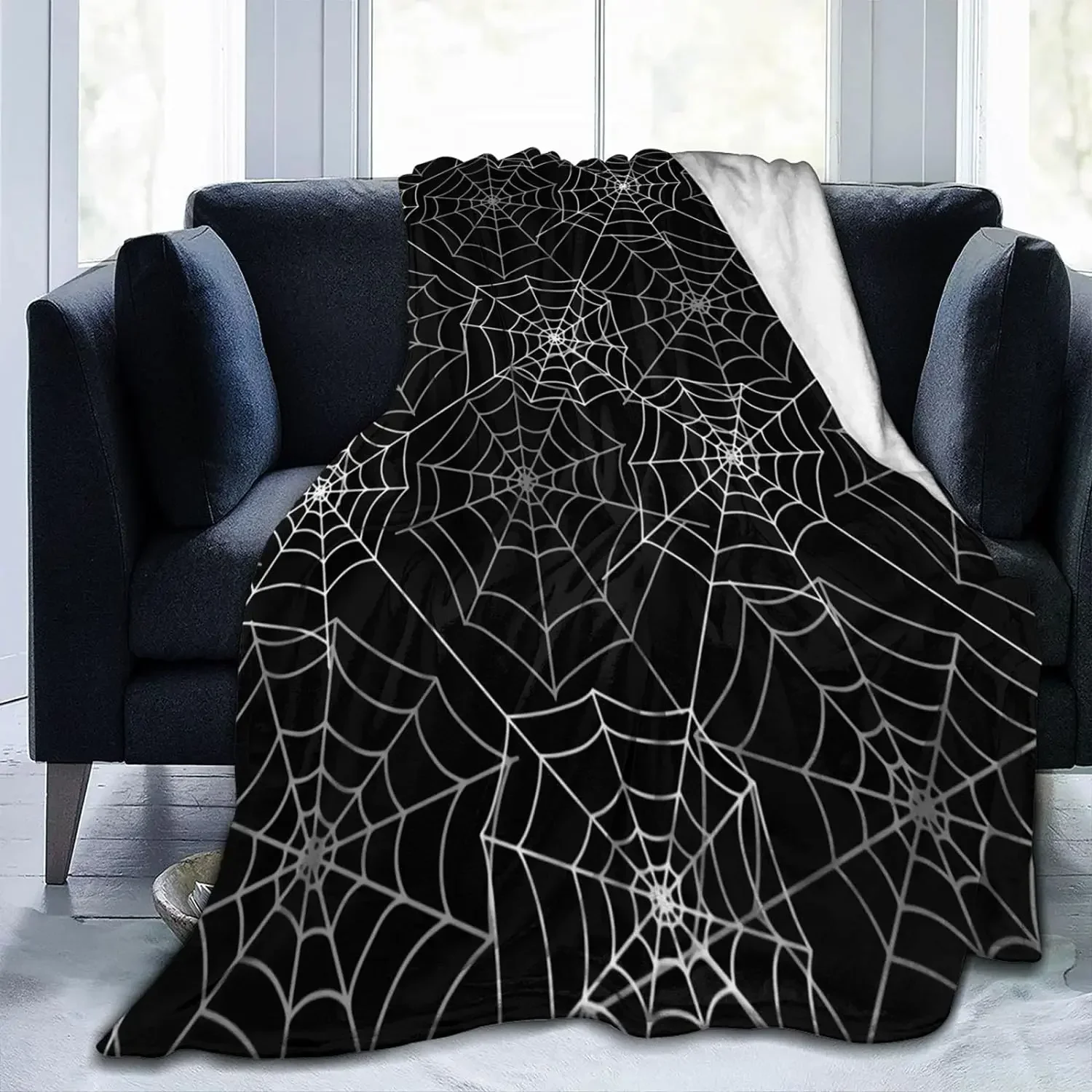 Spider Cobweb Spiderweb Halloween Goth Pattern Flannel Fleece Blanket Ultra-Soft Fluffy Warm Throw Blanket for Couch Bed Seasons 2