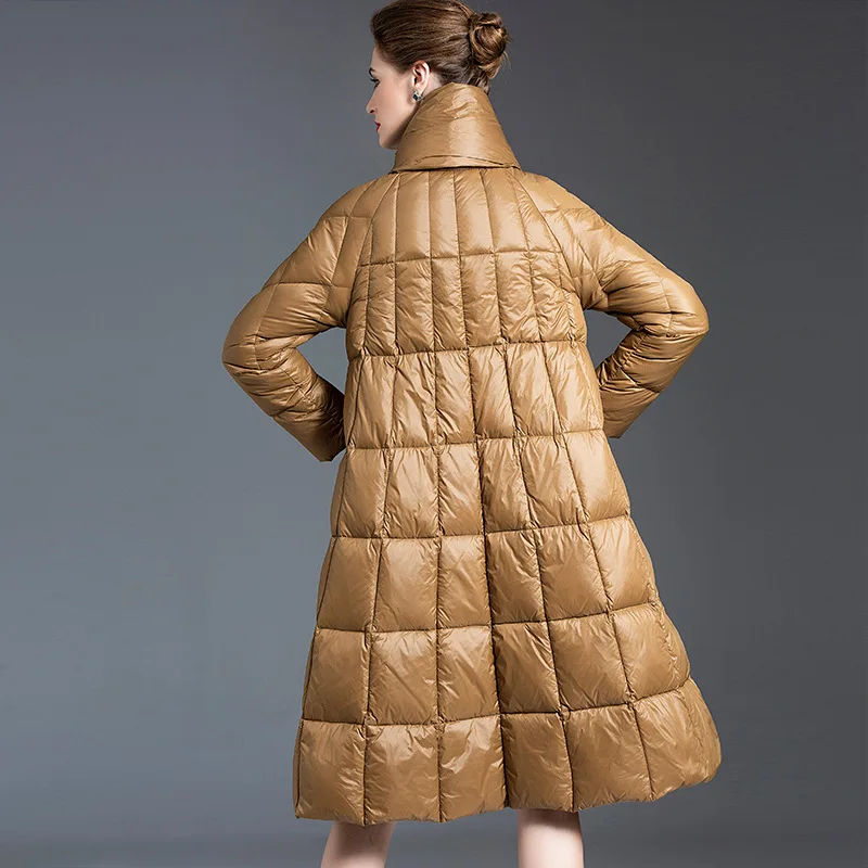 2023 White duck down hooded down jacket for women's mid length winter wear, new style and fashionable down A swing coat