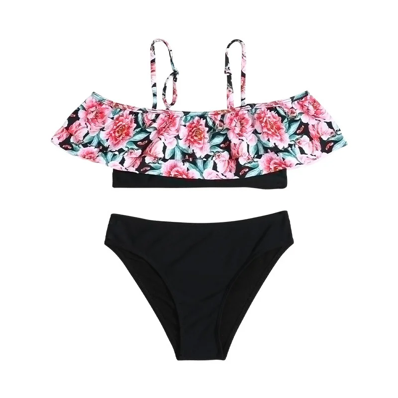 

Dropshipping Falbala Children Kids Swimsuit Swimwear 2023 Flower Print Girls Kids Bikini Set Summer Child Baby Kids Bathing Suit
