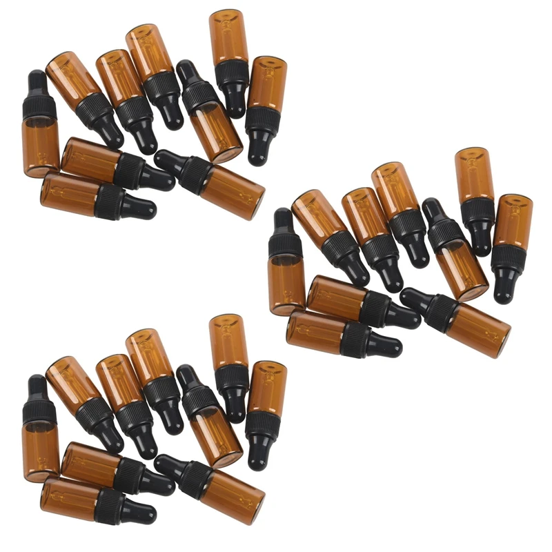 

30Pcs 3Ml Empty Brown Glass Dropper Bottles With Pipette For Essential Oil