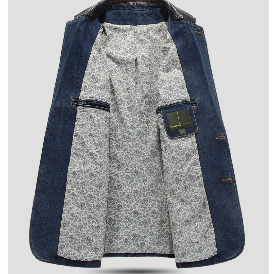 Men's Jackets Denim Outwear Spring Autumn Men Clothing Male Blazers Suits Jeans Patchwork Leather Slim Fit Coat