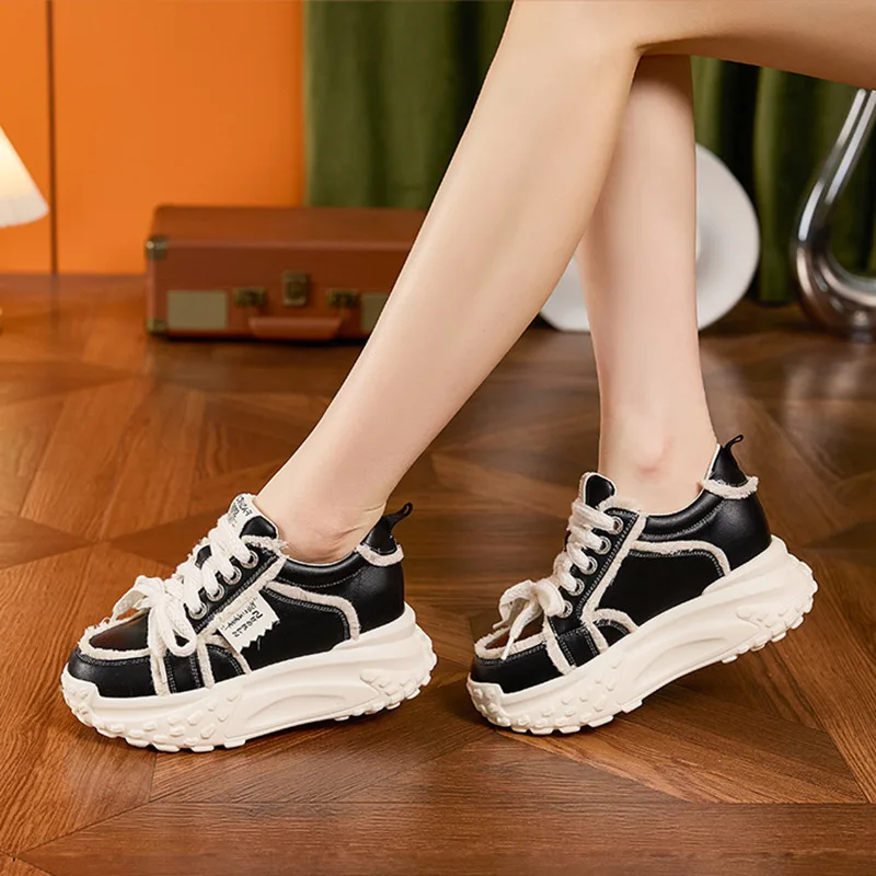 CICIYANG Chunky Sneakers Women 2024 Spring Flat Platform Sneakers Lace-up Casual Round Toe Sneakers Ladies Board Shoes Trainers