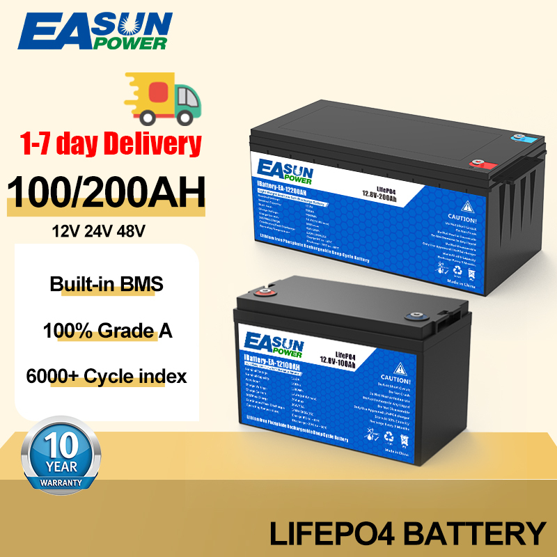 Easun Power 12v/24v 100/200Ah Lifepo4 Battery Pack Grade A+ Parallel and Customizable +2000 Cycle Life Poland Stock Newest