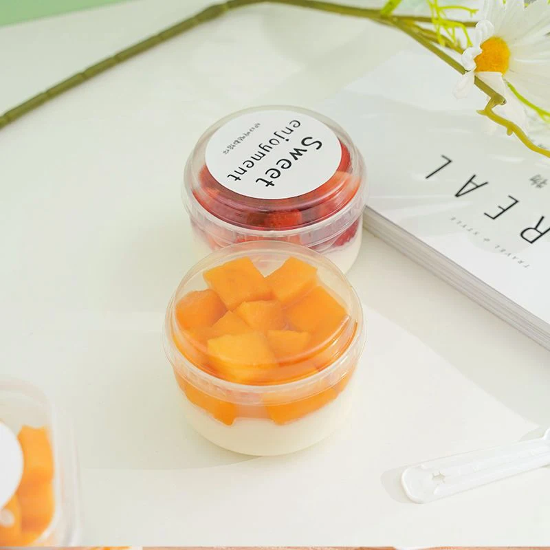 10 Pcs 130ml 260ml High Temperature Plastic Pudding Fat Cup Set Base Disposable Sago Taro Balls Dessert Bowl Cartoon Stickers