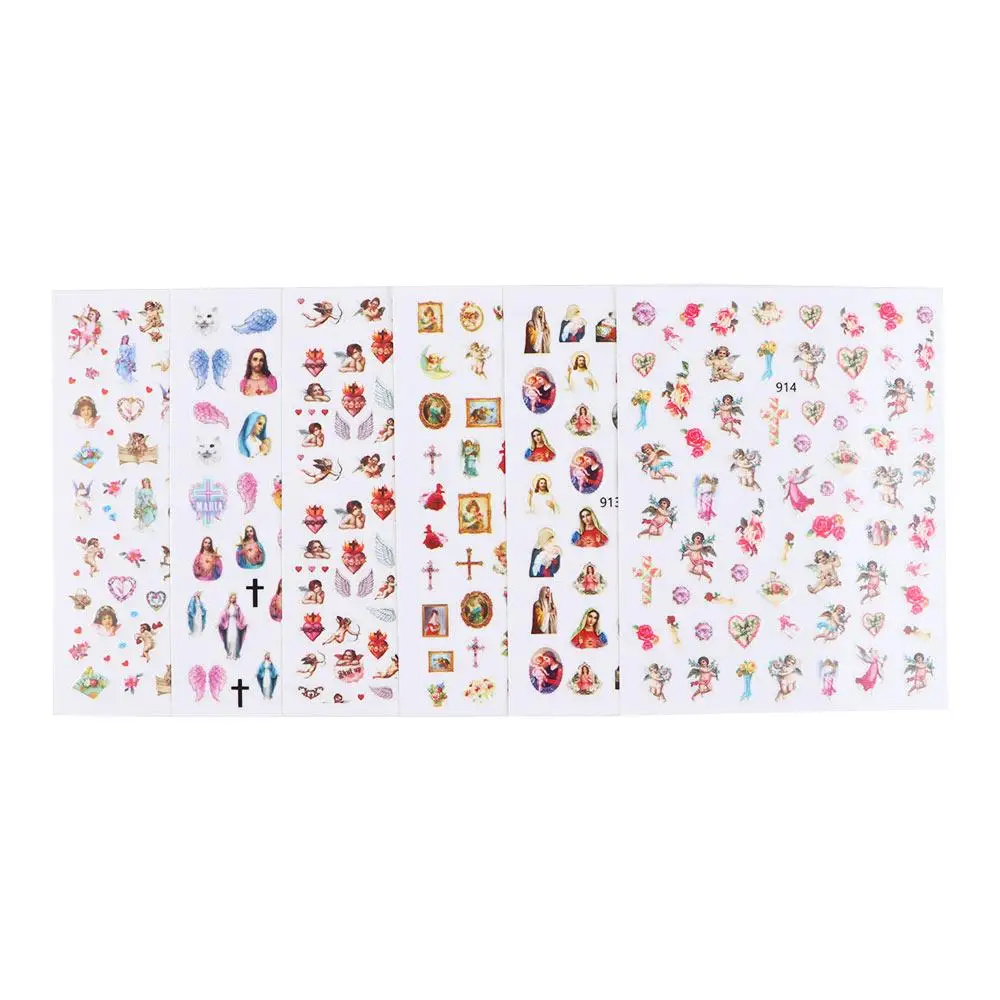 

Self Adhesive 1/6 Sheets Cupid Flower Back Glue Heaven Nail Decals Nail Art Decorations Manicure Tools Angel Nail Stickers