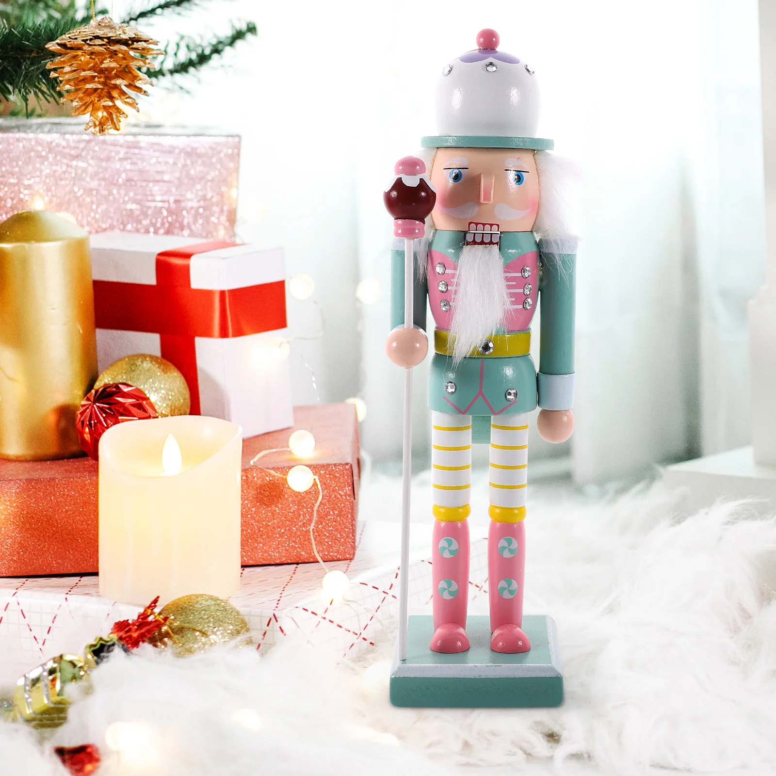 Nutcracker Christmas Soldier Ornament Centerpieces Bookshelf Tabletop Soldiers Xmas Figure Table Walnut Holiday Statue Wooden