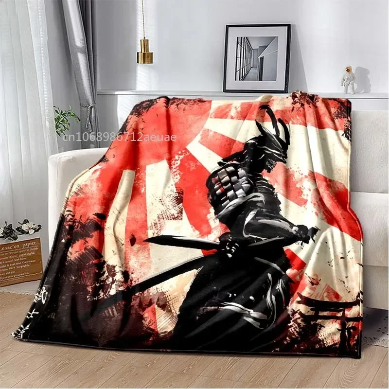 Japanese Samurai Blanket Japan Sunset Landscape Art Soft Flannel Blanket Bedspread Sofa Warming Cover 3