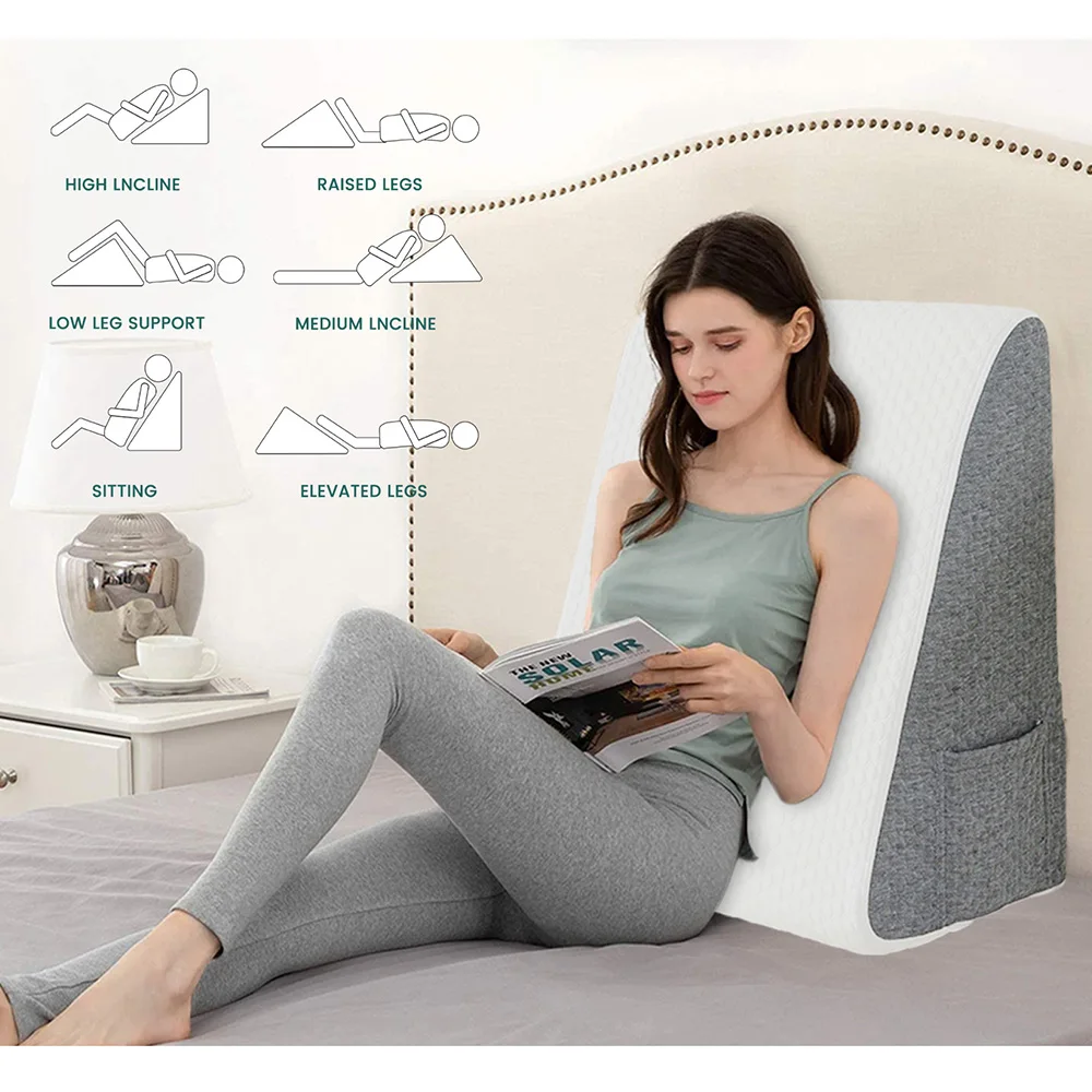Bed Wedge Pillow for Sleeping, Soft Memory Foam Top, Triangle Pillow Wedge, Body Positioners for Leg Elevation, Snoring Relief