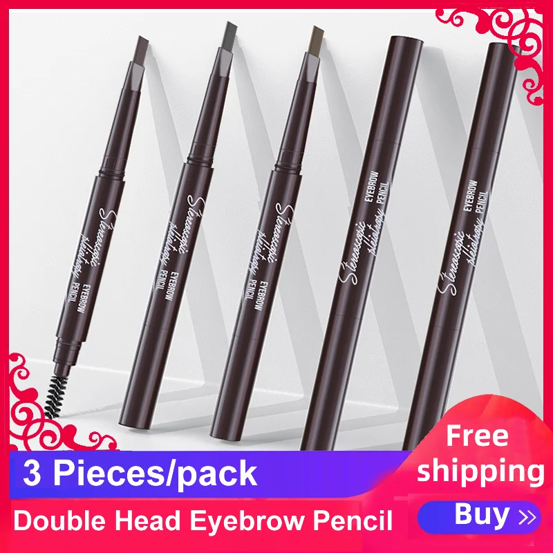 

Free Shipping 3pieces/Pack Waterproof long lasting Double Head Makeup Tool Eyeline Beauty Eyeline EyeBrow Pencils with box