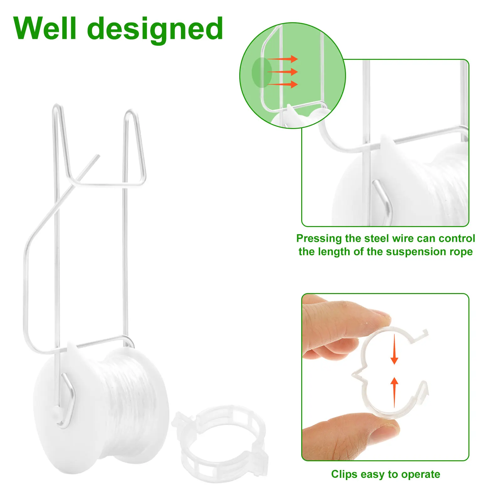 10Pcs Tomato Roller Hooks Sturdy Flower Vine Crop Trellis Kit with 15m Rope Multipurpose Twine Vine Crop Trellis Roller Hooks