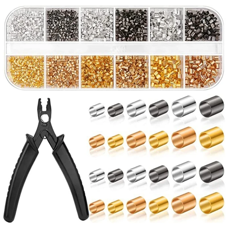 

2200pcs 1.5/2/2.5mm Crimp Beads with Bead Crimp Pliers Crimp Tubes Spacers for DIY Bracelets, Necklaces Easy to Use D5QB